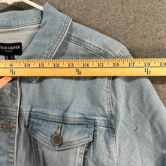 Susan Graver Stretch Denim Jacket with Contrast Trim Light Wash, Large - Picture 6 of 8